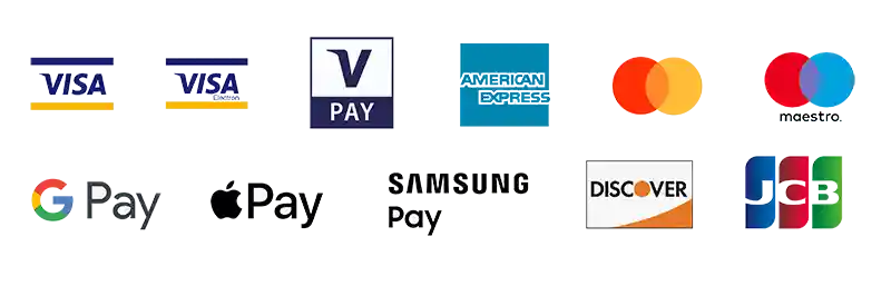 Payment Cards accepted include Visa, Mastercard and American Express